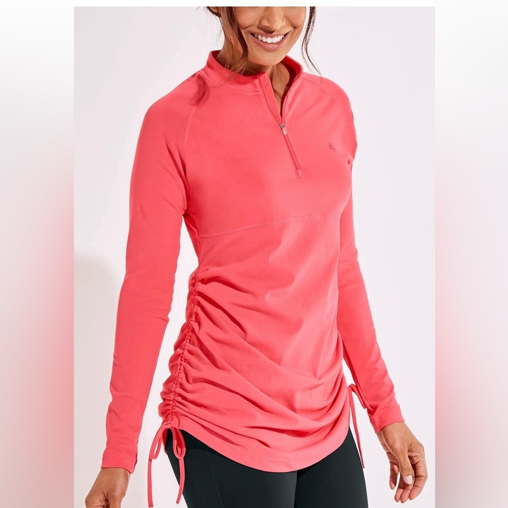 Coolibar Lawai Ruche Swim Shirt Tunic Sun Protect UPF 50+ Radiant Coral Size XXL